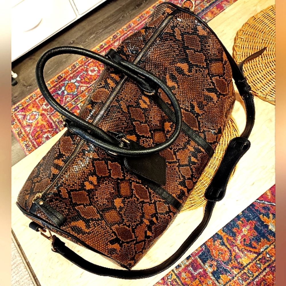 Sole Society Brown & Black Snake-Print Weekender Bag
